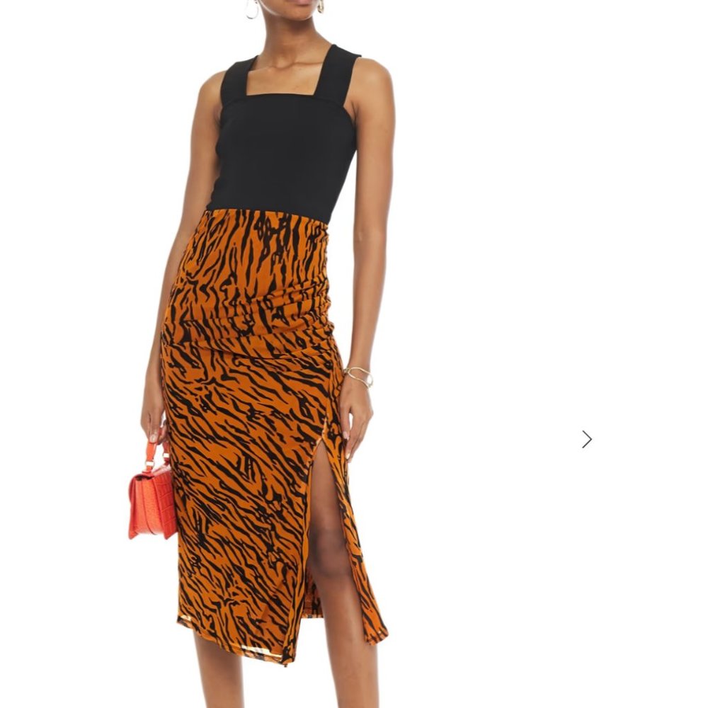 Diane Von Furstenberg Black and Orange Midi Skirt
